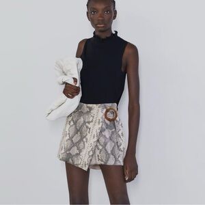 Zara Beige Snake Print Mini Skirt